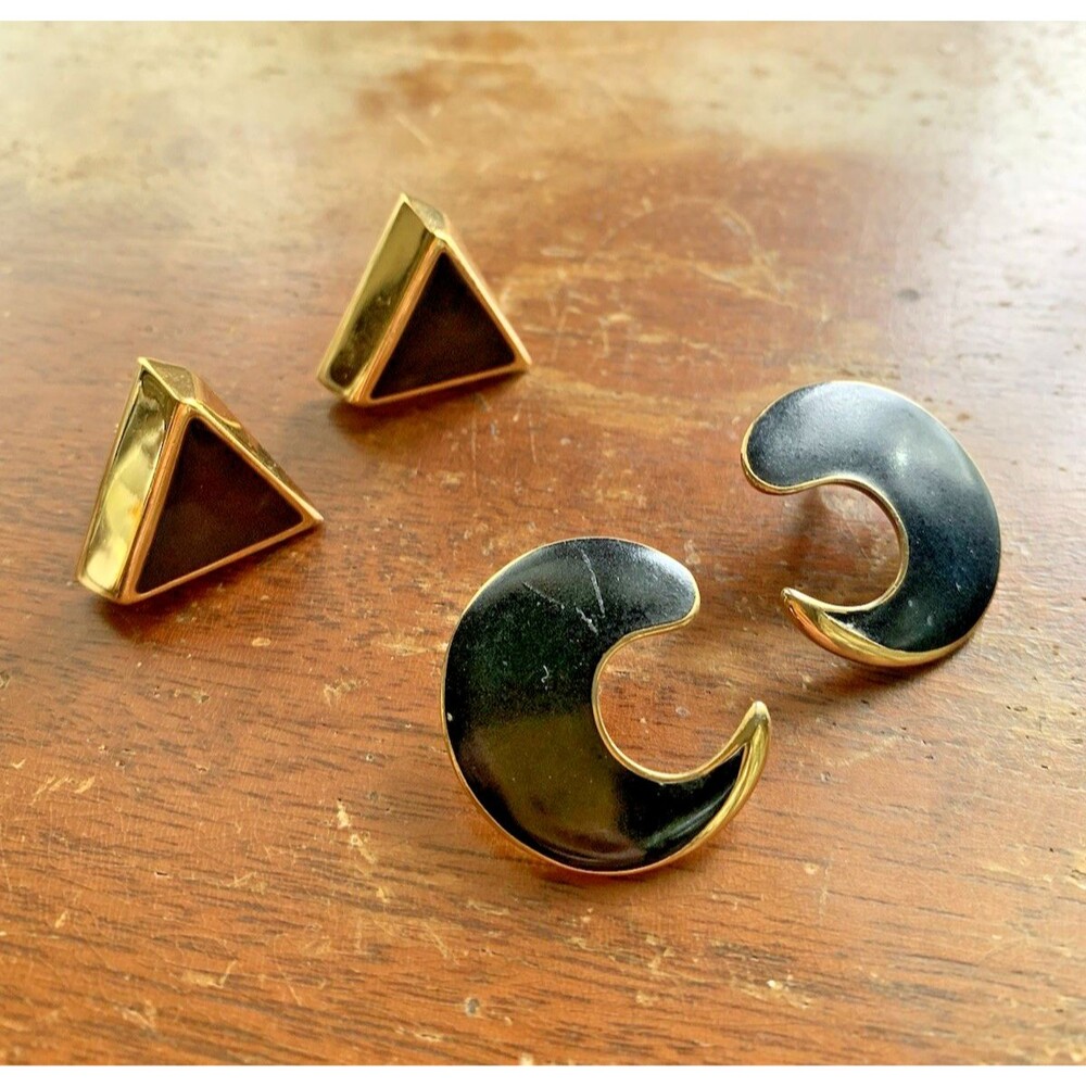 Vintage Earrings Lot Napier Triangle Trifini Half-moon Mob Wife 80s 90s, 2 pairs